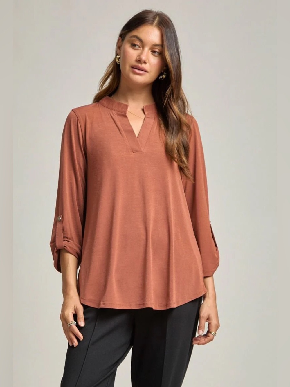 Honeyme split neck 3/4 sleeve blouse